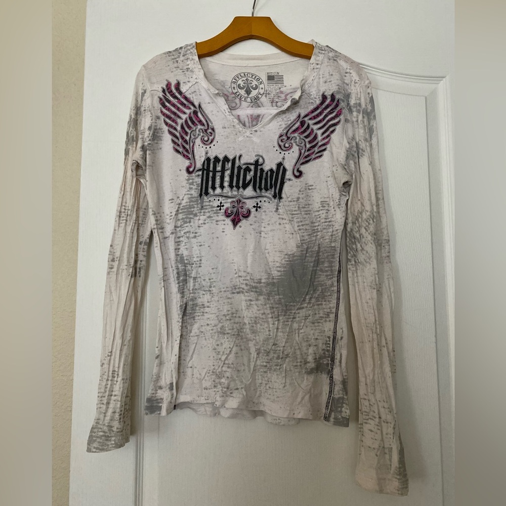 Affliction white long sleeve T-shirt